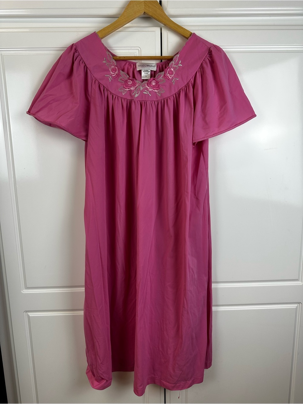 Vintage Pink Embroidered Flutter-Sleeve Midi Women’s Nightgown cottage core